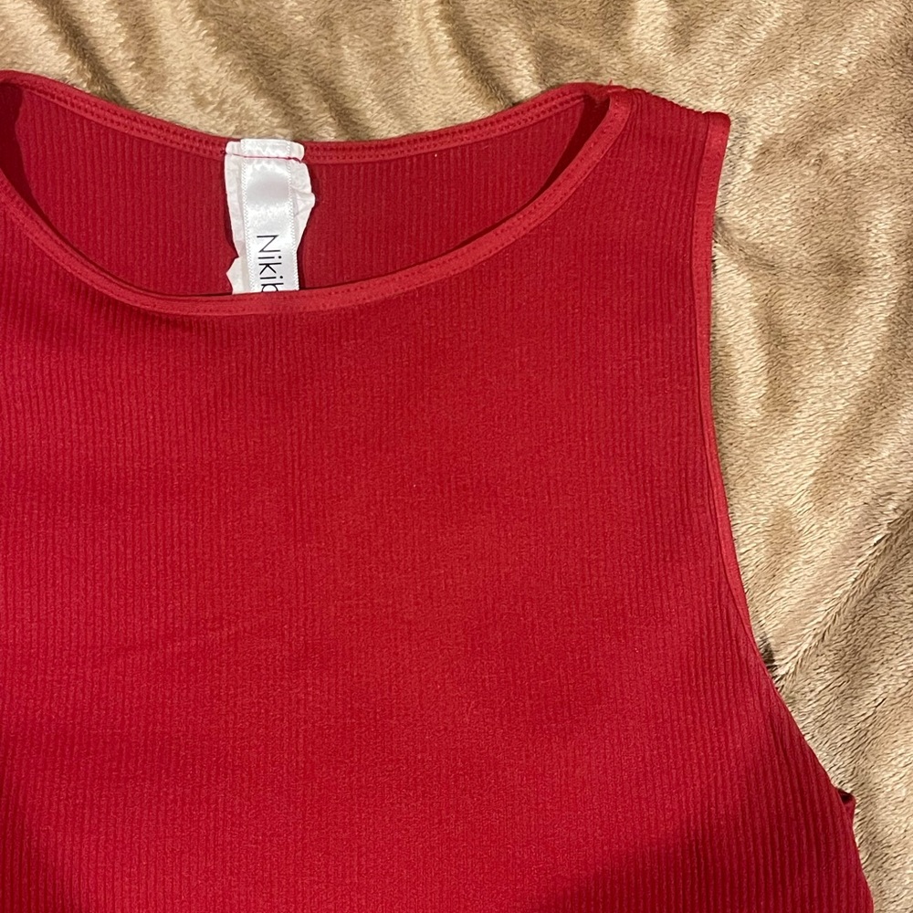 Red Ribbed Women's Top